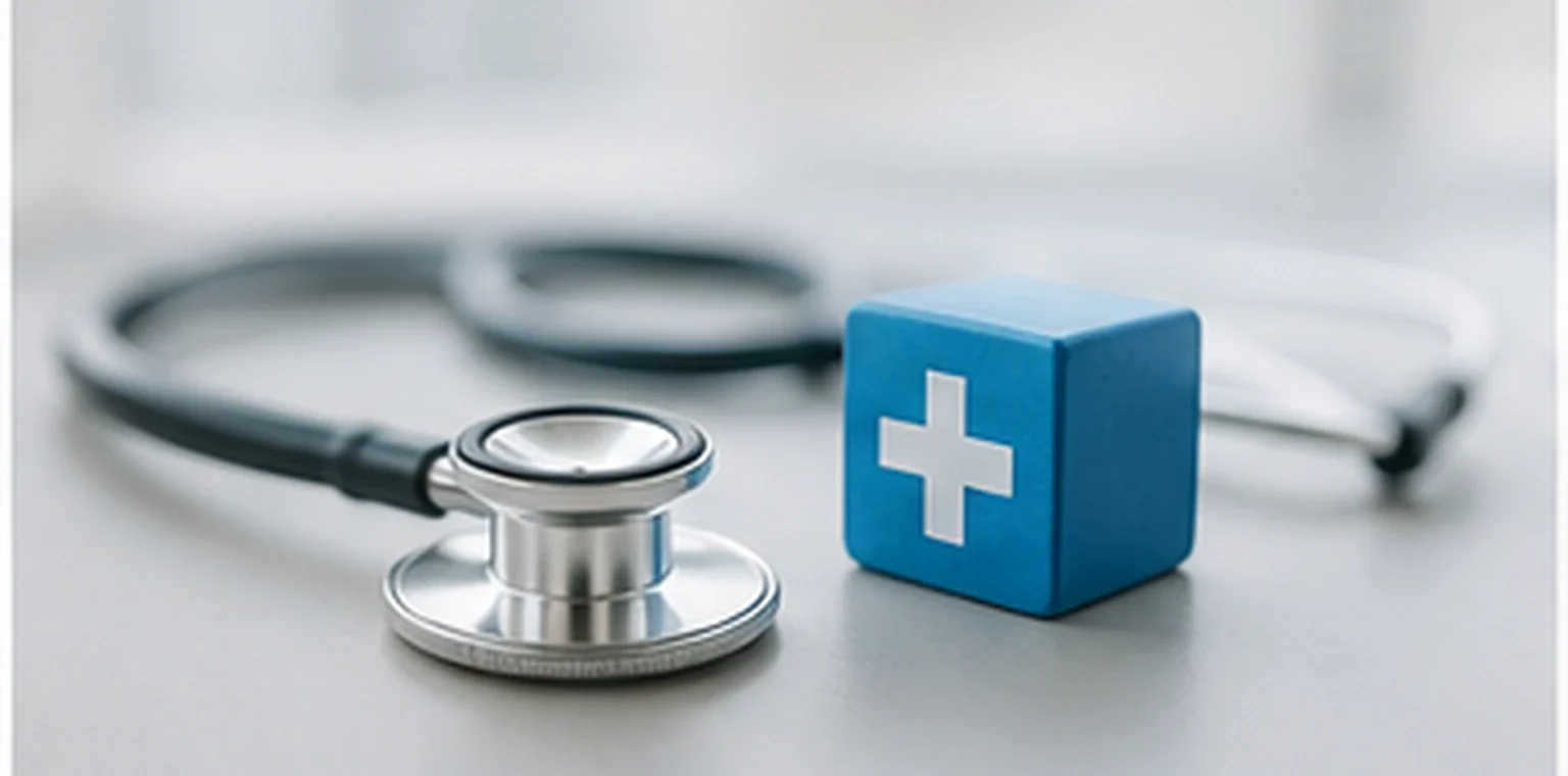 Healthcare research objects arranged on a desk